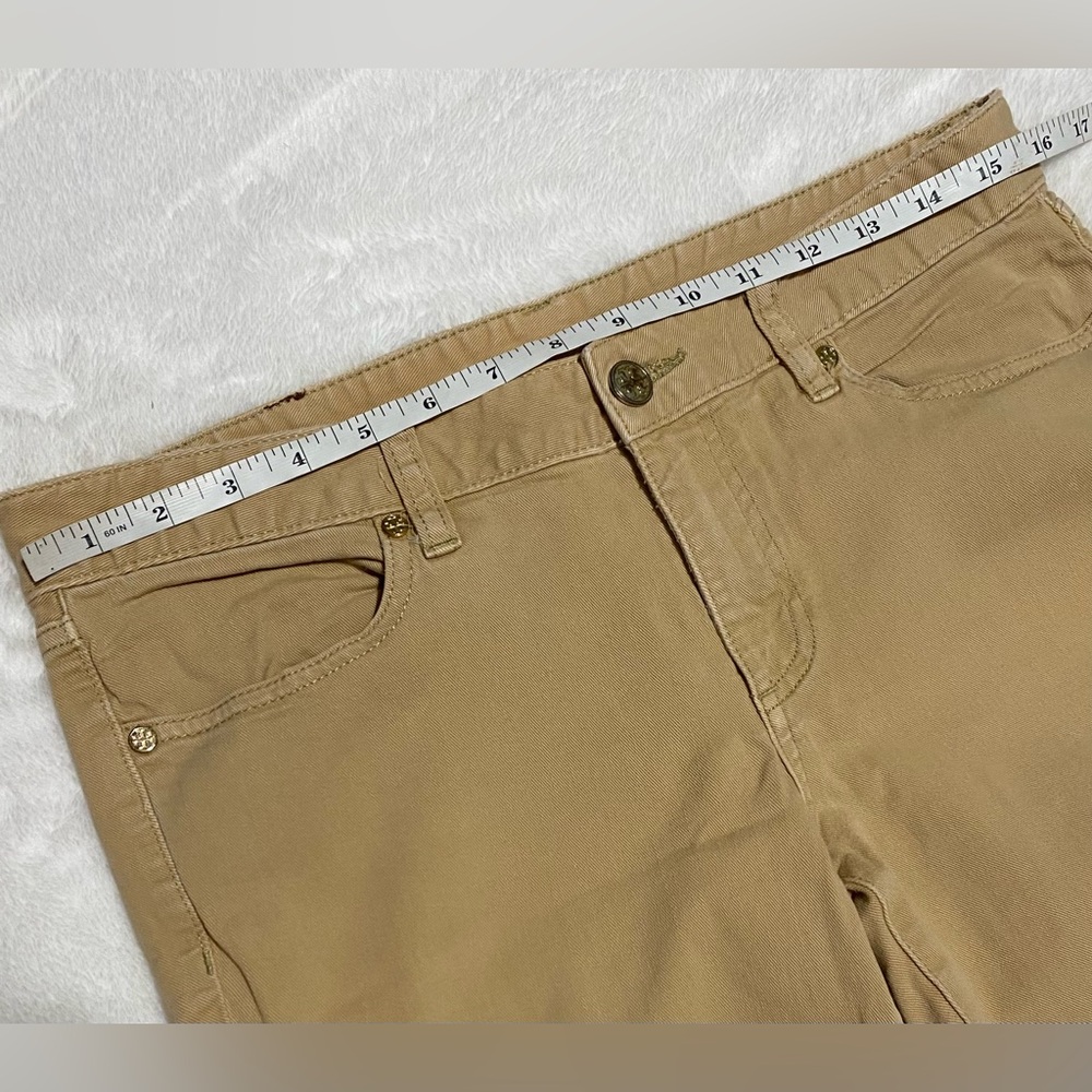 Tory Burch Khaki Cropped Skinny Pants Tan Mid-Rise Stretch Pants Size 30 - Picture 9 of 13